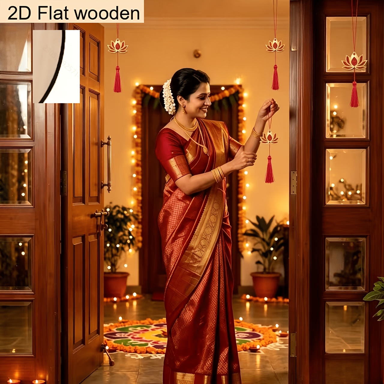 10pcs Wooden Lotus Pendant Set, Diwali Decoration